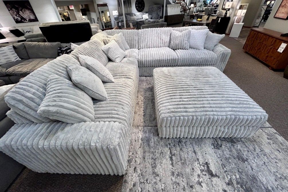 Extra Fluffy Corduroy Sectional Couch 🛋️ L Shaped Modular Sectional, Ottoman, Oversized Chair ⭐$39 Down Payment with Financing ⭐ 90 Days same as cash