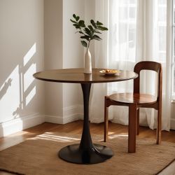 Luna 31.5" Mid Century Modern Round Dining Table with MDF Top and Steel Base