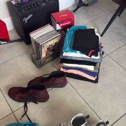 Brand clothes , Microphone , comics , Vans hi top