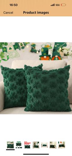 Brand New 2 Pack 18"*18" St Patricks Day Pillow Covers St Patricks Day Decorations Green Shamrock Soft Plush Faux Fur Jacquard Throw Pillows