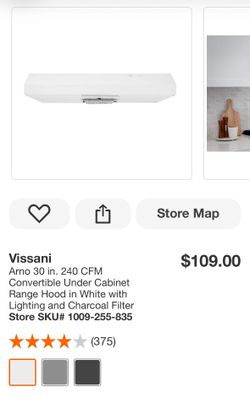 Vissani under cabinet range hood color white