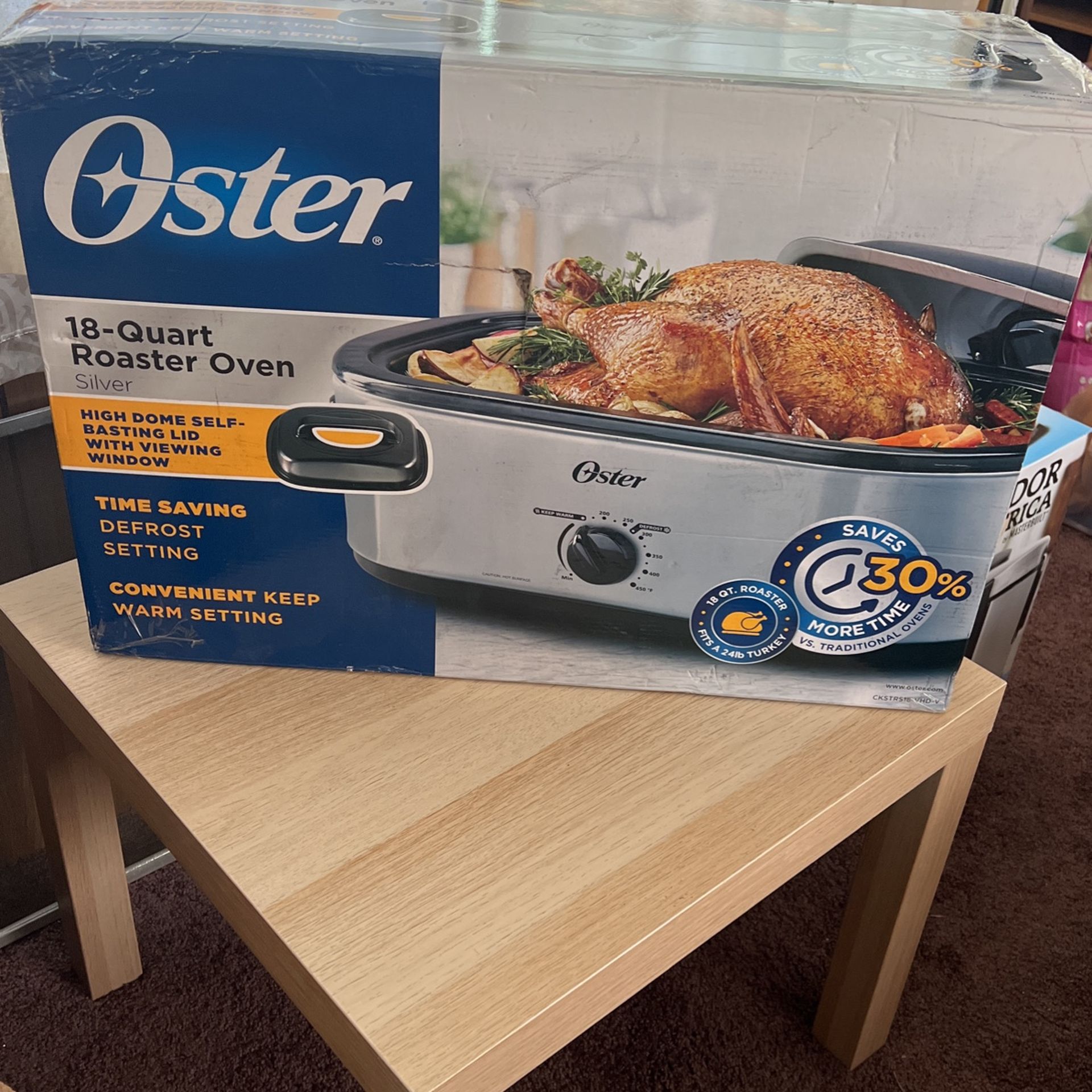 Oster 18 Quart Silver 24 LB Turkey Roaster Oven High Dome and Self-Basting Lid