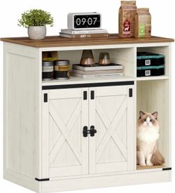 Hzuaneri Cat Litter Box Enclosure, Hidden Litter Box Furniture with Storage, Wooden Cat Cabinet with Scratch Pad, Farmhouse Cats House, TV Stand End T