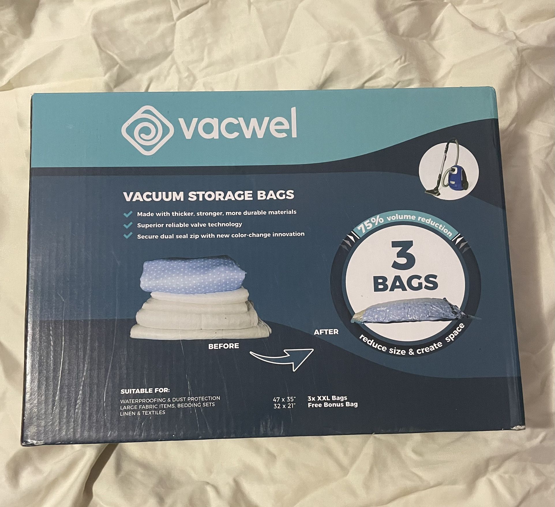 3 XXL Vacuum Storage Bags (47 x 35 inch) with BONUS Bag – Vacwel