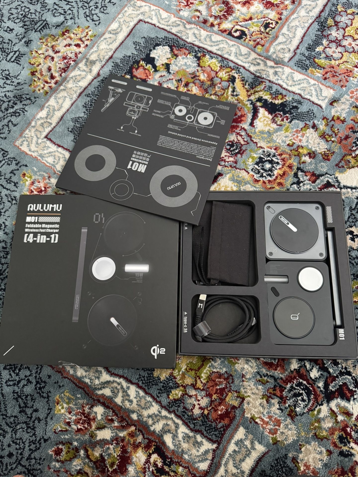 Aulumu MagSafe-Compatible M01 4-in-1 Wireless Charging Station | 15W Collapsible Magnetic Wireless Charger for iPhone 17 &Apple Watch/AirPods