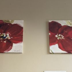 Canvas artwork Red floral Set 
