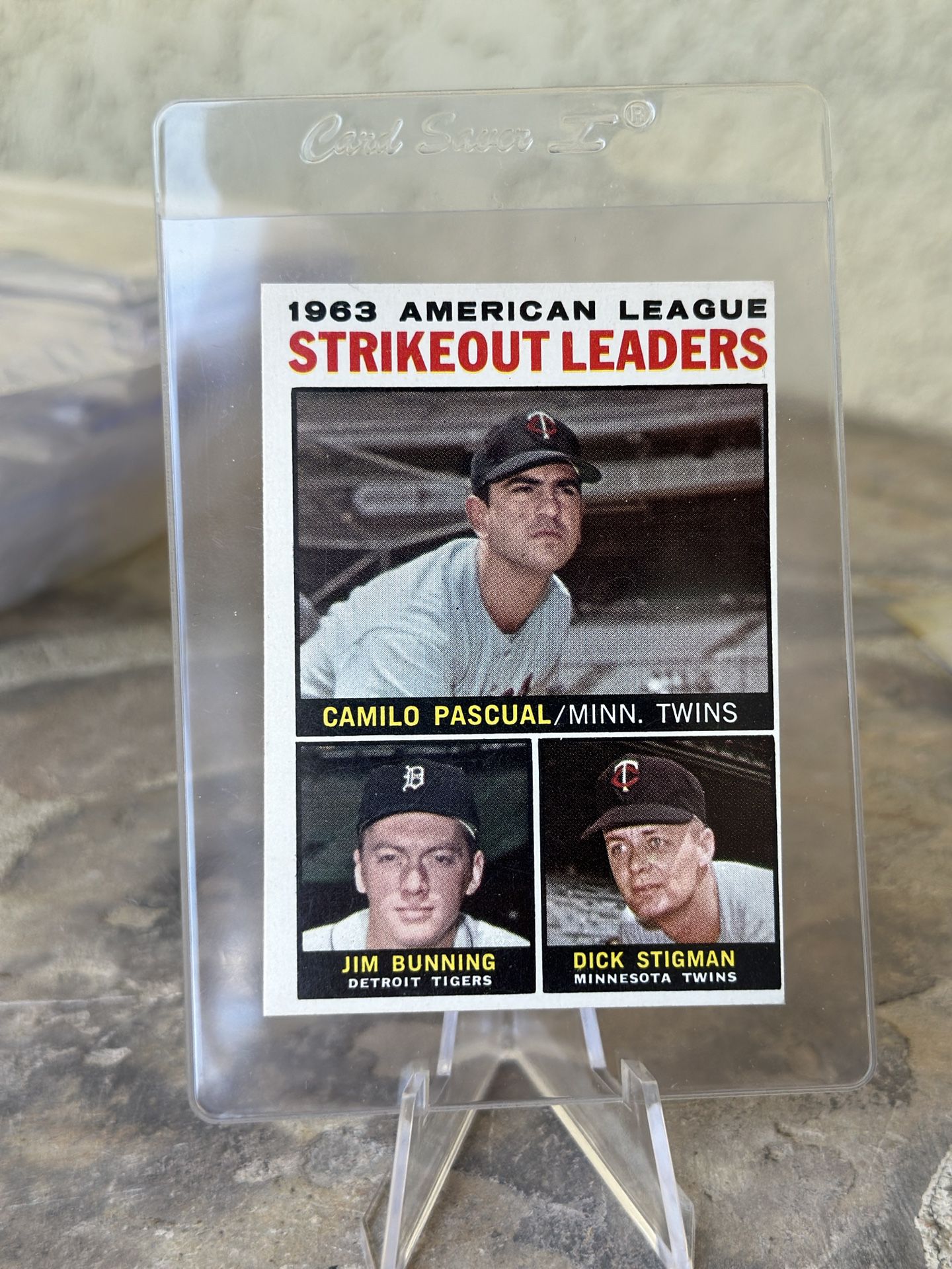 1964 Topps Baseball Card #6 1963 A.L. Strikeout Leaders Pascual, Bunning