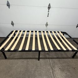 Metal  Twin Size Bed Frame with Wooden Slats