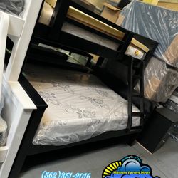 Twin Full Black Bunk Bed With Mattresses Colchones Nuevos Bonitos 