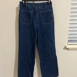 Korean Style Wide Leg Dark Blue Jeans, Size S