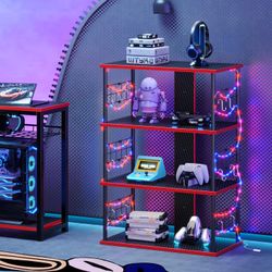 New 4-Tier Carbon Fiber Gaming Display Shelf with 160,000 Colors, 33ft Light with APP Control, 4-Tier Display Case. New, in box, unassembled