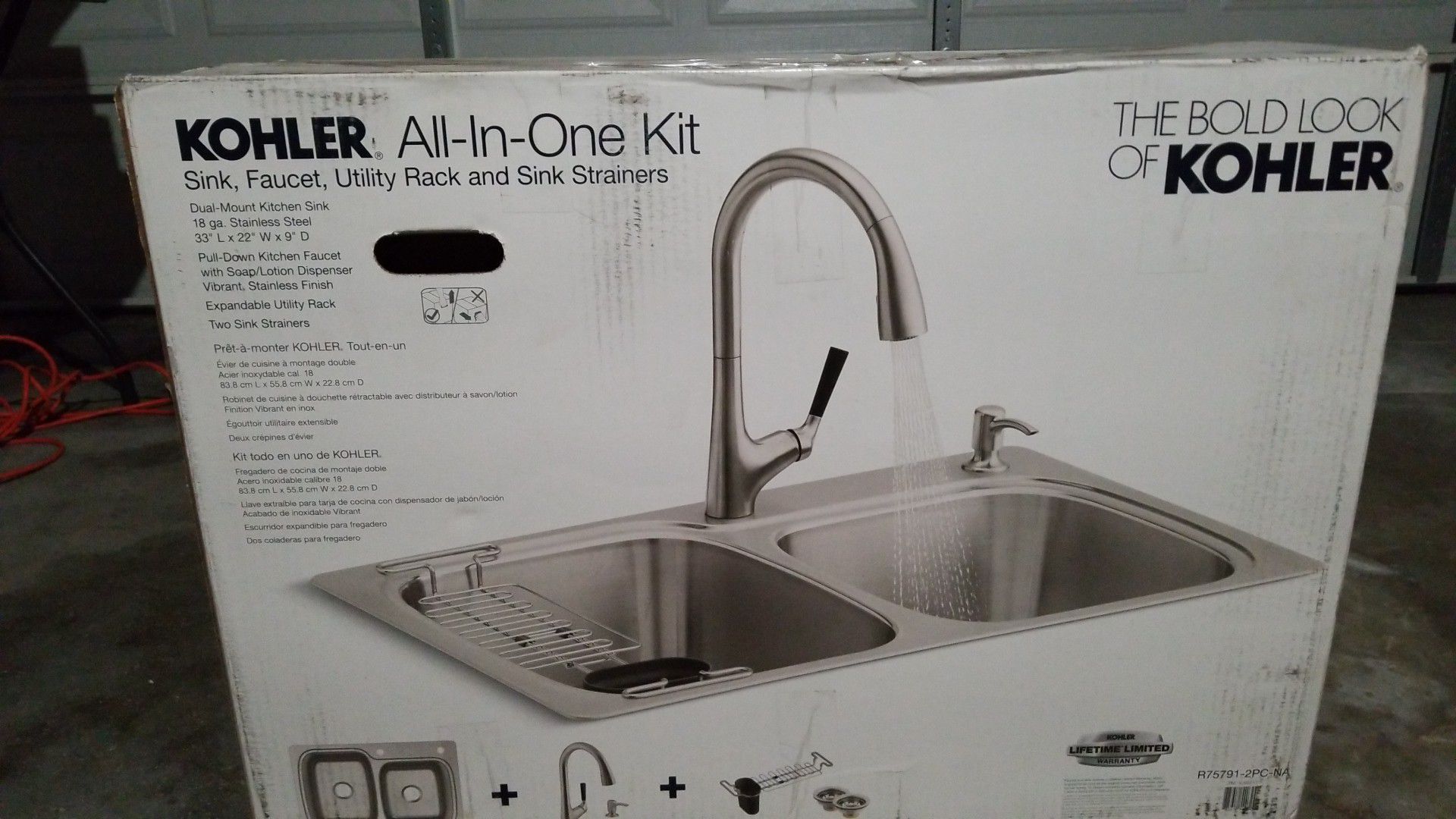 Kohler all in one kit sink, faucet, utility rack and sink strainer