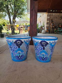 Turquoise Talavera Large Vase Clay Pots, Planters, Pottery. $65 cada uno