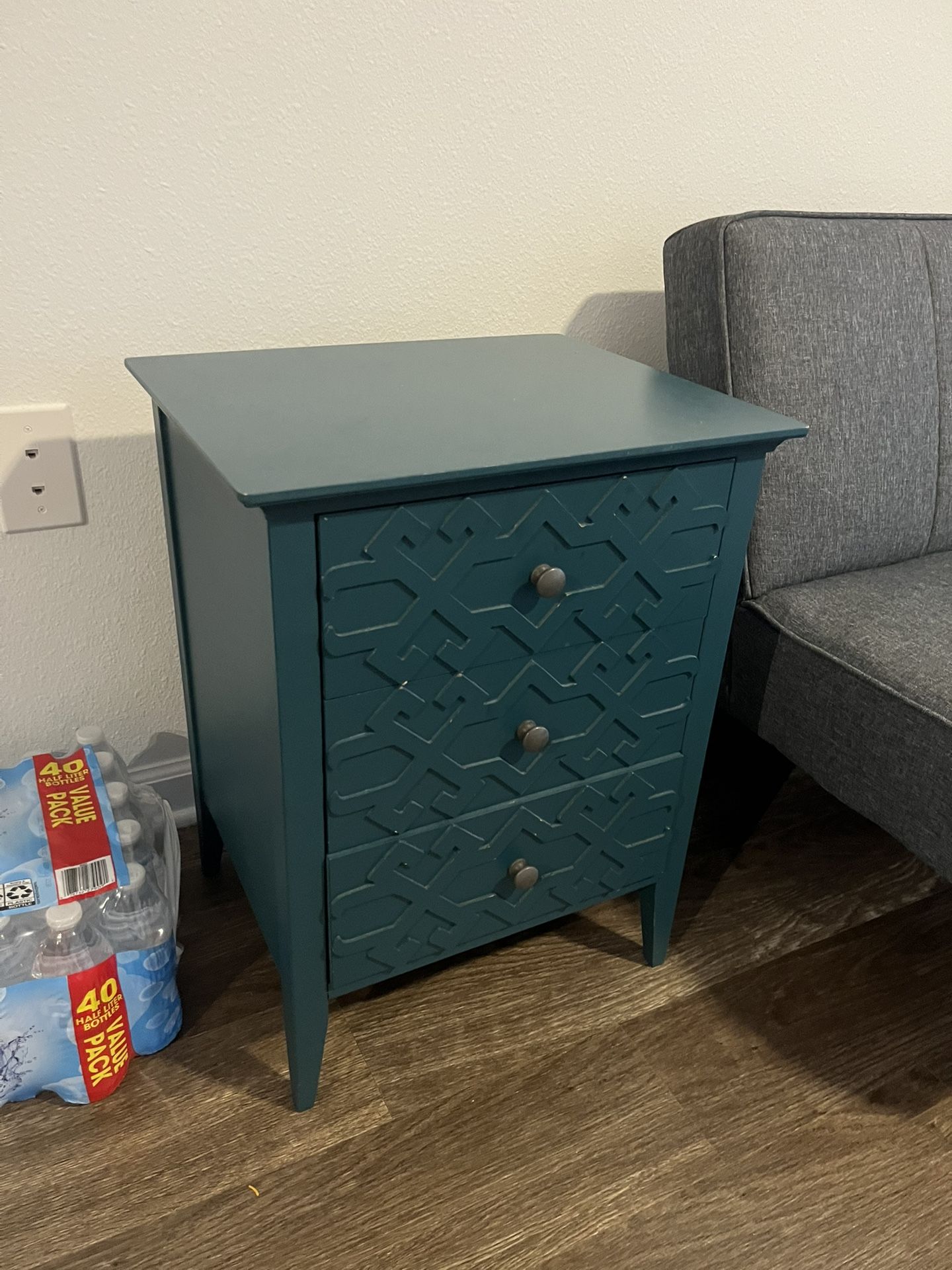 Antique Blue Nightstand 3 Drawers