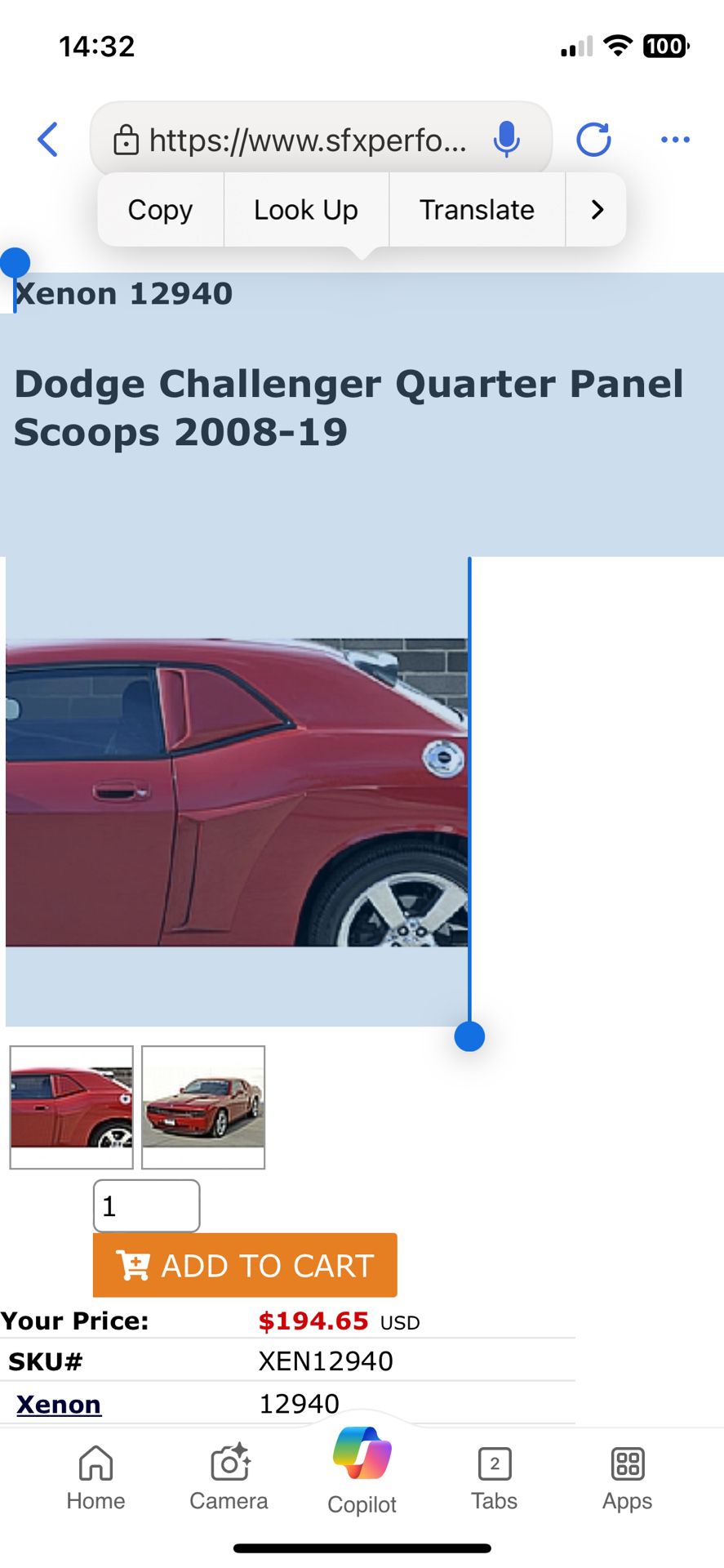 Dodge Challenger Quarter Panel Scoops 2008-19