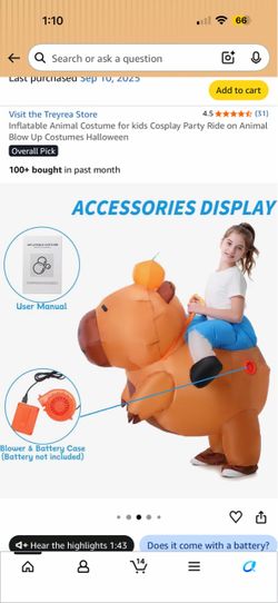 Cabybara kids blow up costume