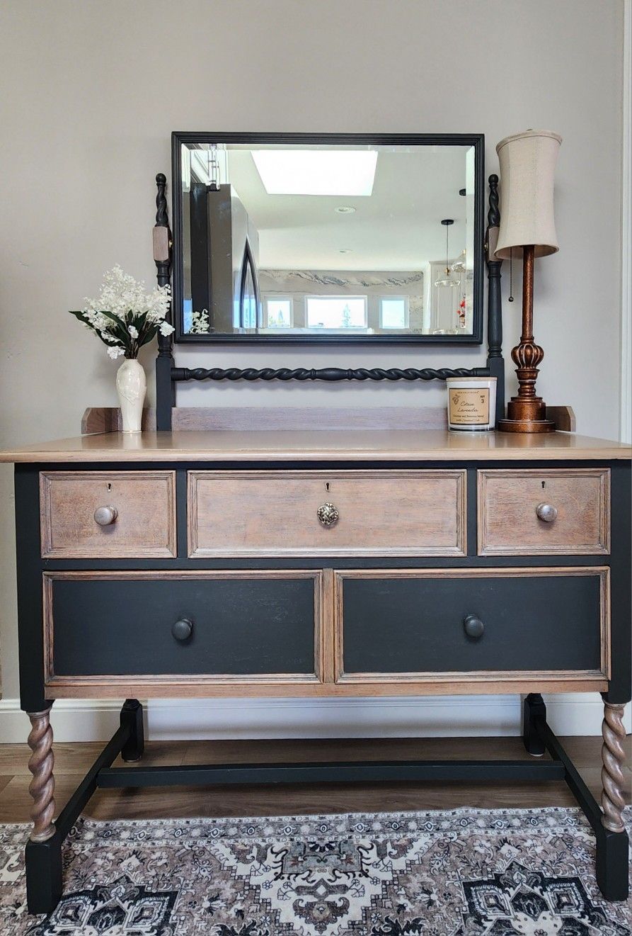 Vintage solid oak dresser with mirror, Vanity, Entry Hall Chest