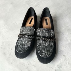 Gorgeous Tahari La Salle Black Suede & Tweed Chain Loafers 8.5M
