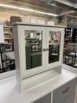 VASAGLE Bathroom Cabinet w/ Mirror Wall-Mounted 2 Mirrored Doors - White