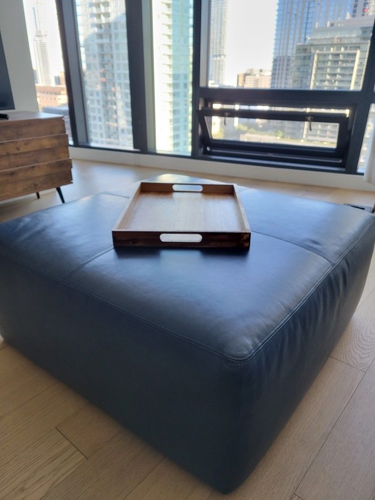 Blue Ottoman Cube Leather Style