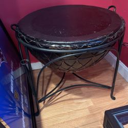 Large Drum End Table Retails $2200, 25” D 24” H Good Condition 