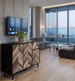 Modern Chevron Wood Sideboard Cabinet