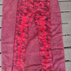 Blue Topic red denim women's 7/8 distressed camouflage