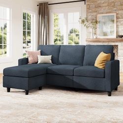HONBAY Convertible Sectional Sofa, L Shaped Couch with Reversible Chaise for Small Space, Mid Blue