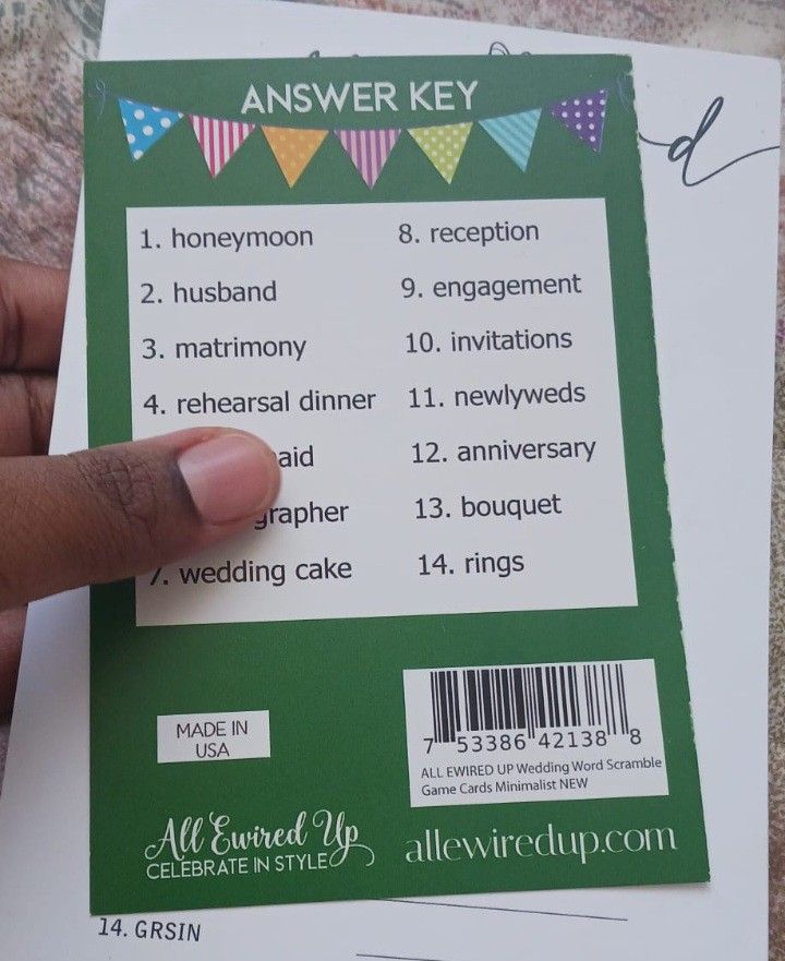 50 Pieces Wedding Word Sramble Activity