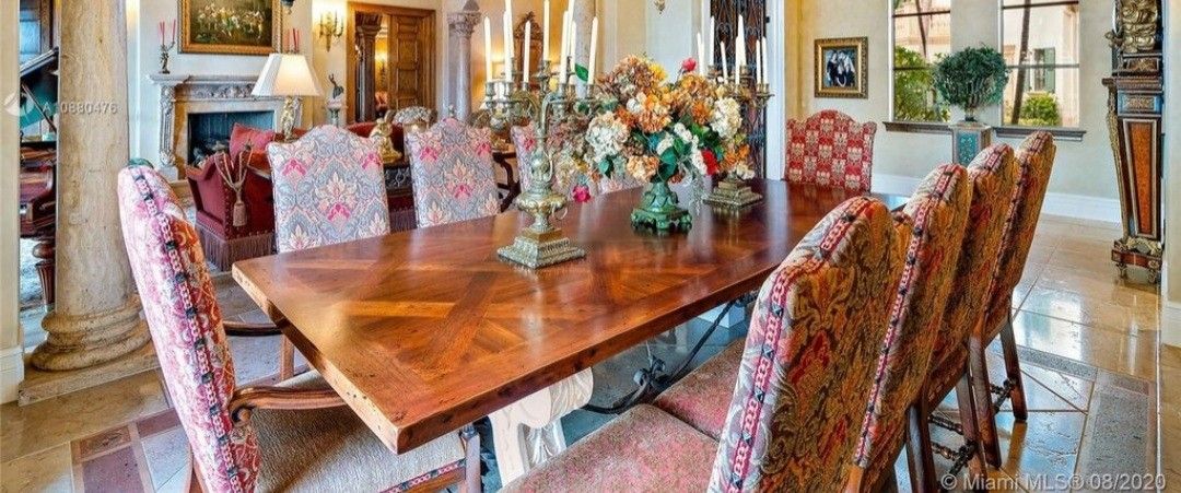 Custom Dinning Room Table, 116 Inches Long, Hand Crafted Chairs, Solid Wood And Limestone