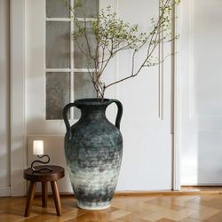 LuxenHome Mottled Gray Ceramic 18.5-Inch Tall Vase，D2181