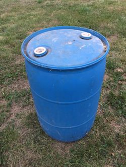 Blue 50 gallon barrel