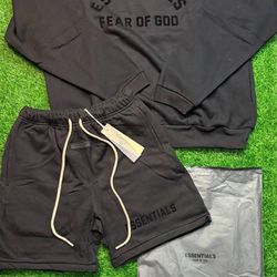 Black Essentials Hoodie Set With Shorts To Match