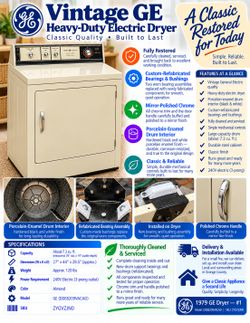 Vintage GE Heavy-Duty Electric Dryer (1979) – Restored, Delivery