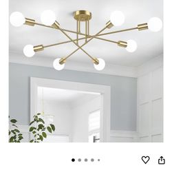 Modern Sputnik Chandelier 8-Light Industrial Ceiling Lights Fixture  24”-Gold Semi Flush Mount Ceiling Light with E26 Base Sputnik Lights Fixture for 