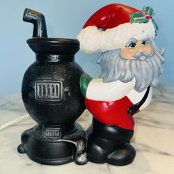Santa Coal Furnace Ceramic Lamp Light Up Christmas Kitsch RARE Vintage Handmade
