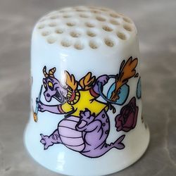 Vintage 1982 Disney Epcot Center Porcelain Thimble Figment Dragon Japan Flowers