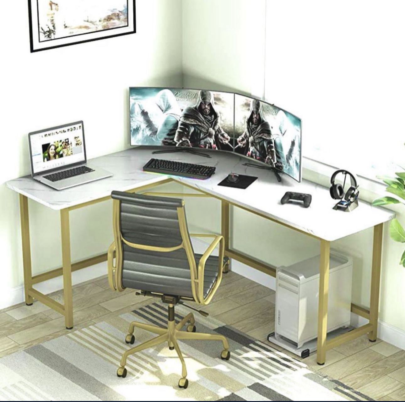  Dorriss Computer Desk,Home Office Desks, 47 Computer Table,  Writing Desk,Marble Desk,White and Gold Desk, White Faux Marble Desk,Gold  Metal Frame, White Desk,Marble Computer Desk for Home Office : Home &  Kitchen