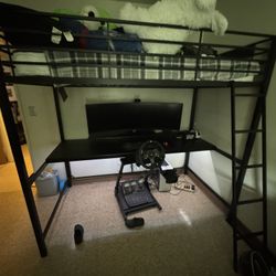 High Twin Bed With Computer Gaming Table