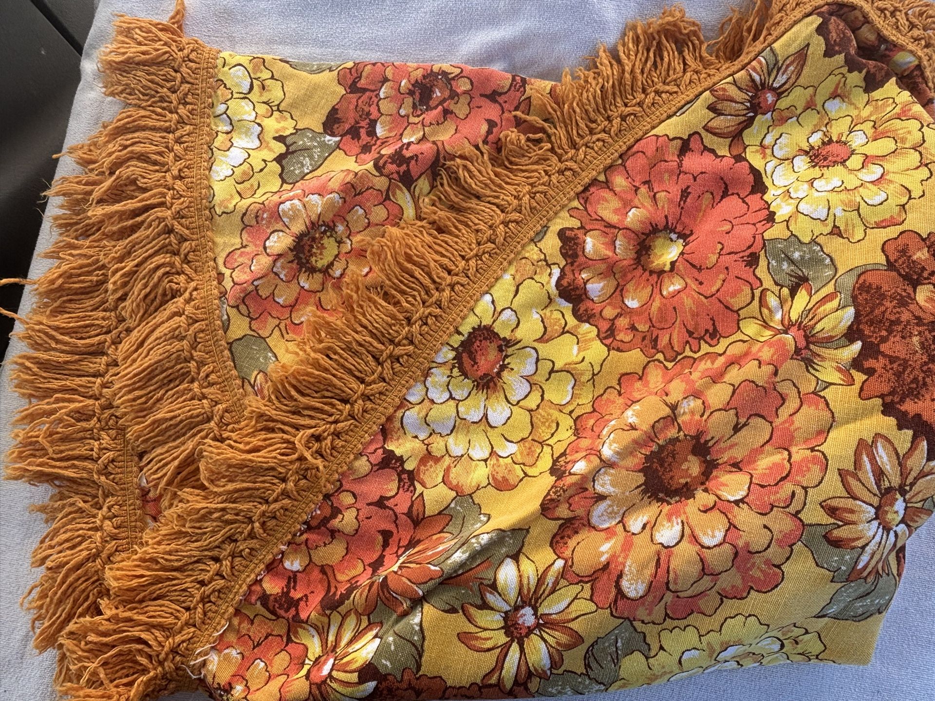 70s Vintage Orange Floral Table Cloth