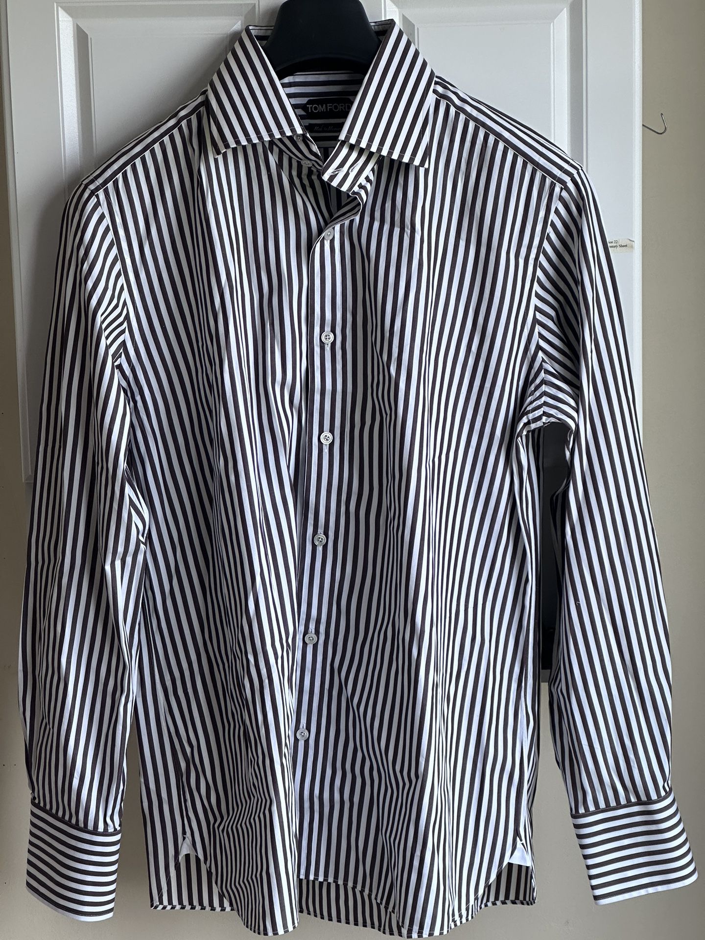 Tom Ford Stripe Print Brown & White Men’s Dress Shirt Size 17.5 /44 