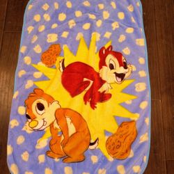 Vintage Chip and Dale Disney Blue Throw Blanket Lap Cover Rare 