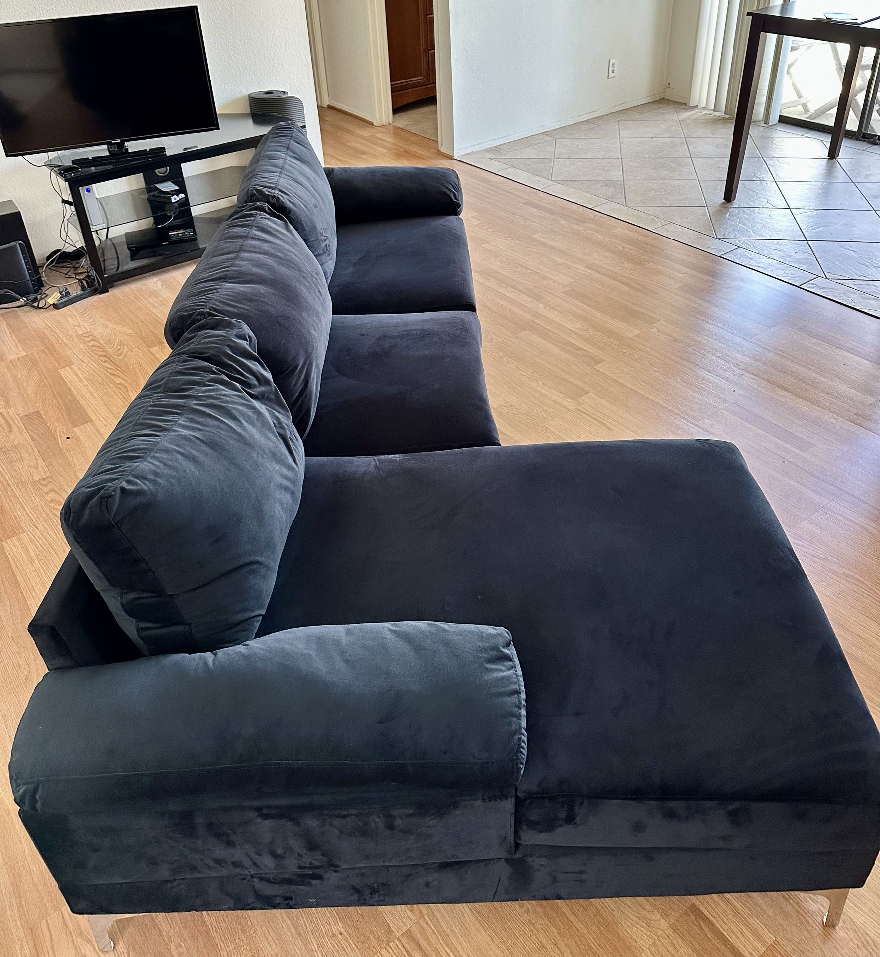 Black Velvet Sofa Chaise