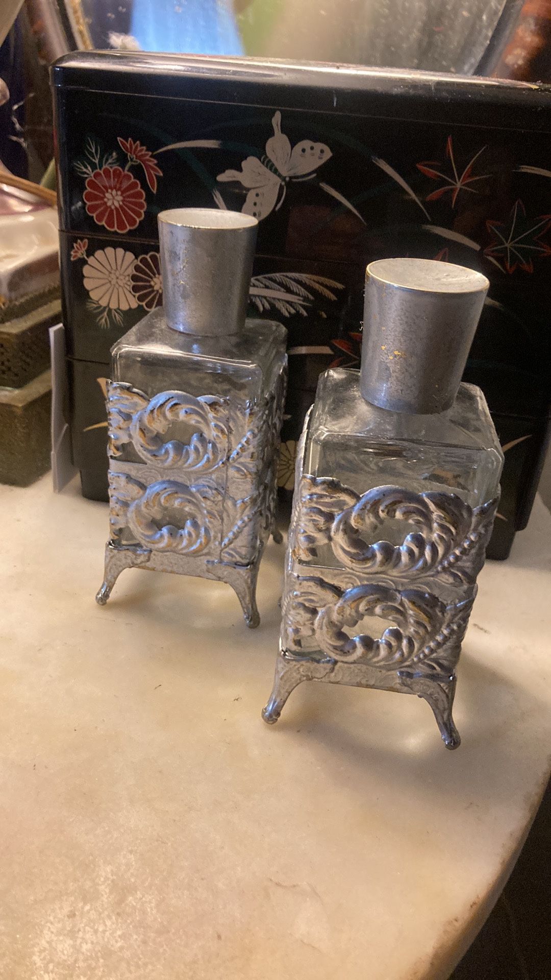 Vintage 1940s-50s Vanity Bottles silver H