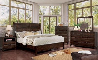 Brand New 4 Piece Sleek Walnut Bedroom Set
