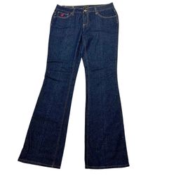 Rocawear Jeans Boot Cut Womens 11 (31X33) Dark Blue Red Embroidered Logo