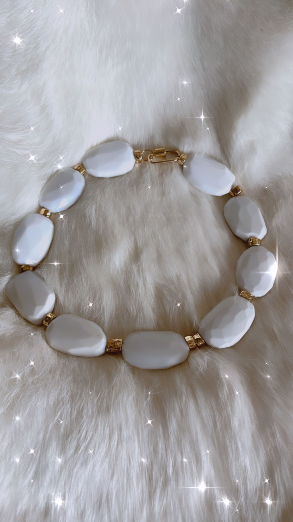 White Jade Necklace! Gold Plated Spacers. 16”