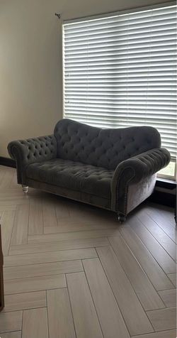 Gray Velvet Tufted Chesterfield Loveseat