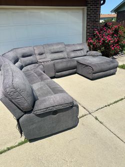 *Free Delivery*🚚 Modern Dark Gray Power Reclining Sectional W/ Cup Holders!