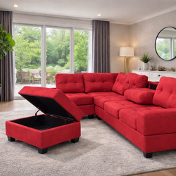 Spacious Red Sectional Couch with Storage – Stylish & Super Comfortable